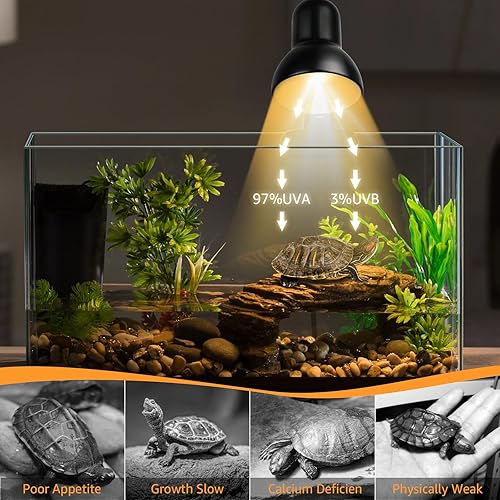 Reptile Heat Lamps, UVA/UVB Turtle Heat Lamp,Turtle Aquarium Light Bulbs,  Heating Lamps with Cycle Timer, 360°