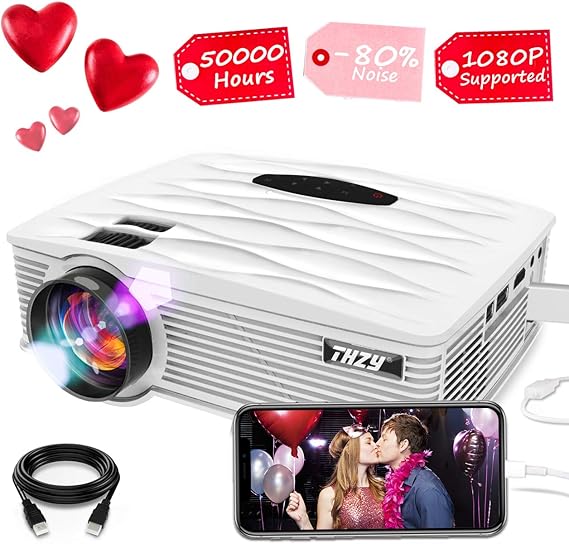 THZY Proyector Beamer con 1080P Full HD, HDMI, VGA, USB x 2, SD ...