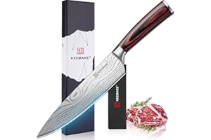 KEEMAKE Chef Knife - 8 Inch High Carbon Stainless Steel Kitchen Knife with Ergonomic Handle, Professional Non-Slip Ultra Sharp Knives for Cooking