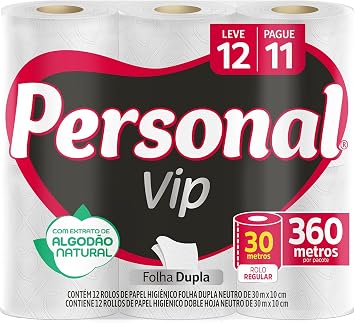 Papel Higiênico Personal VIP Folha Dupla - 12 unidades