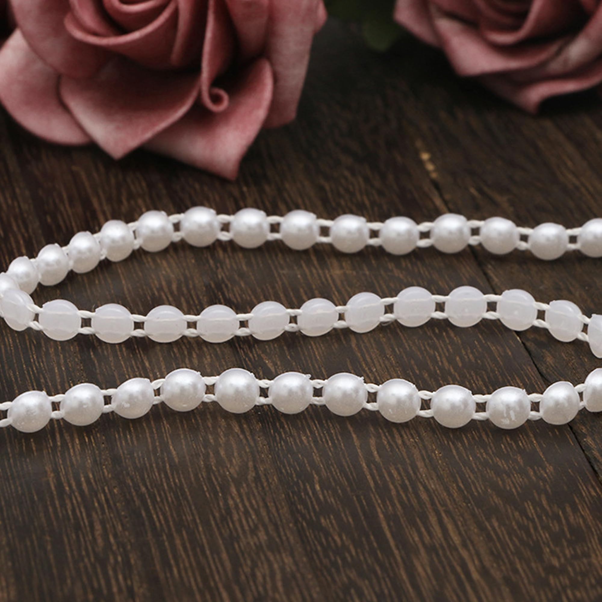 XCSJ 5 Yards Lace Ribbon with Pearls Pearl Ribbon Vintage 0.6 cm Wide Gift Ribbon with Pearls White Lace Ribbon for DIY Crafts, Flower Basket, Scrapbooking, Gift Box, Wedding Decoration (White A)