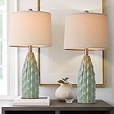 USumkky Ceramic Table Lamps Set of 2, 23.75" Modern Farmhouse Bedside Lamp - Green Nightstand Lamps for Bedroom, Boho Living 