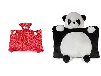 Deals India Red Teddy Pillow( 40 cm) and Panda Pillow (40 cm) Set of 2