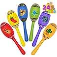 24 Mini Wooden Fiesta Maracas 6 Designs Noisemaker for Mexican Fiesta, Cinco De Mayo Party Favors, Musical Fun, Birthday Part