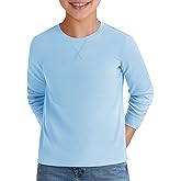 Haloumoning Kids Boys Casual T Shirts Waffle Knit Long Sleeve Crewneck Cute Loose Fall Tee Tops 5-14 Years