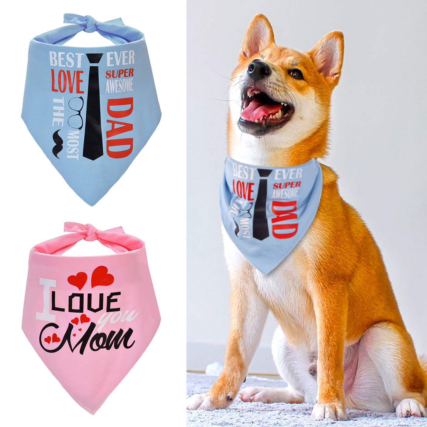 Legendog Dog Bandana Personalised Dog Bandana \'I LOVE DAD\' Theme Pet Bandana Creative Scarf Pet Bib for Medium Large Cat Dog