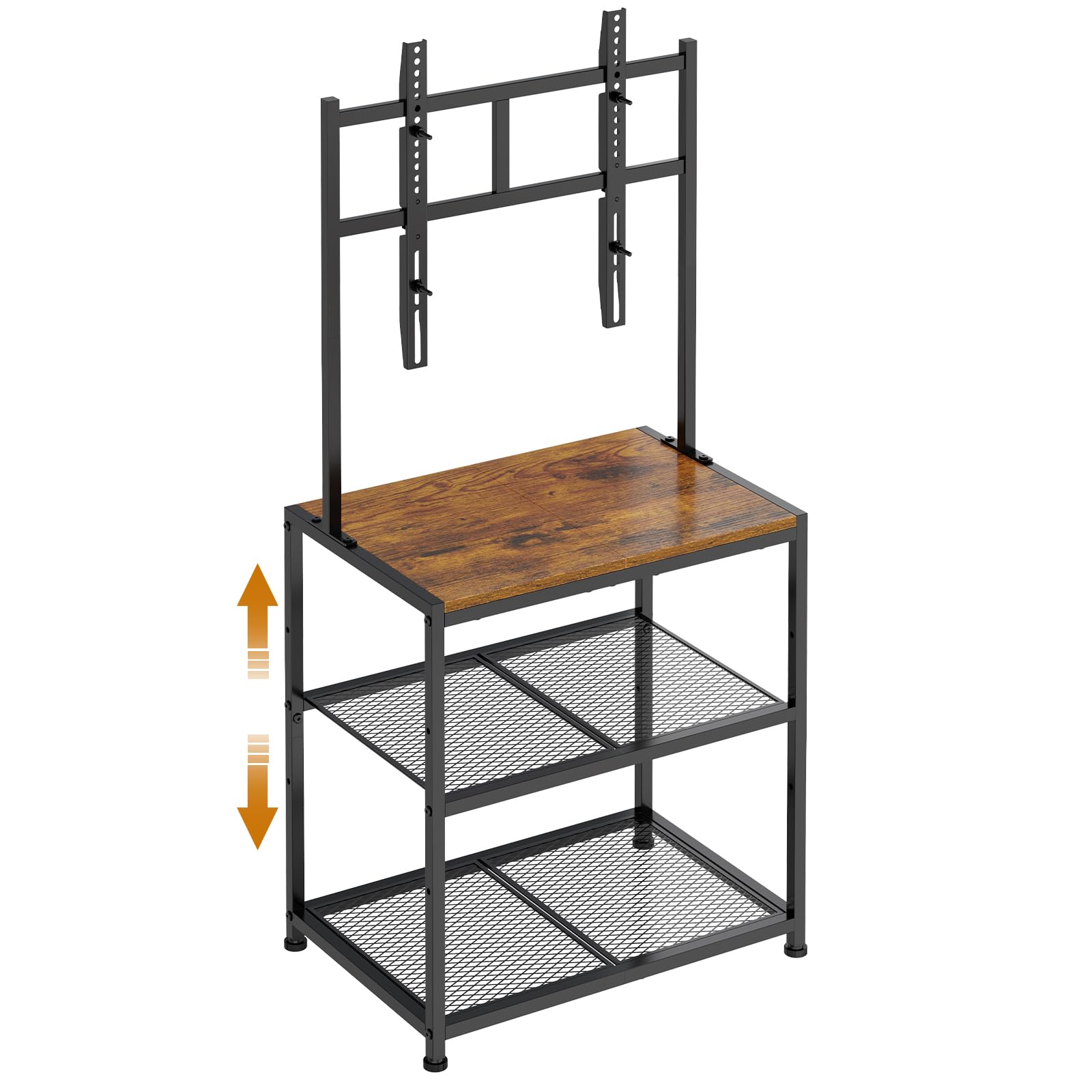 Photo 1 of 23 Inch to 50 Inch Floor Small Corner TV Stand with Storage Shelves for Living Room Bedroom, Universal Floor Television Stands with Mount, Rustic Brown Corner TV Table Desk Shelf for Small Space