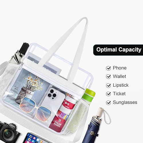Oraben Clear Tote Bag - 12x6x12 Inch Stadium Approved Transparent Bag For Concerts, Sports, Work & Gym (Cream, Large)