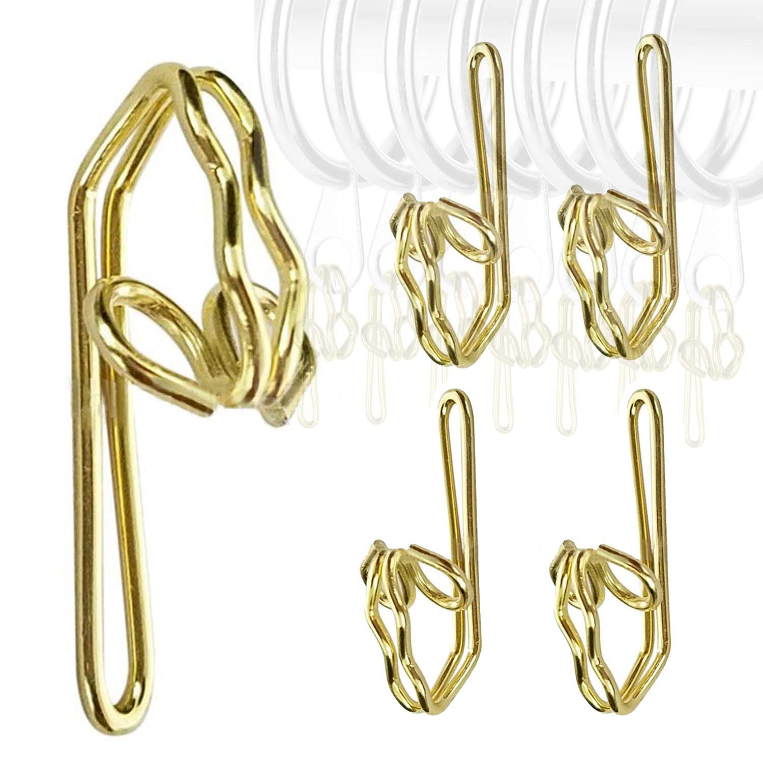 100 Pack Metal Curtain Hooks, Brass Hooks for Pencil Pleats Curtains, Bean Sprout Hook for Curtains Pole, Window Curtain Hook