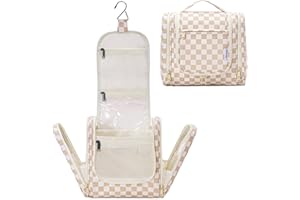 Narwey Checkered Hanging Toiletry Bag Women Travel Toiletries Bag Makeup Bag Cosmetic Bag Bathroom Shower Organizer with Dry 