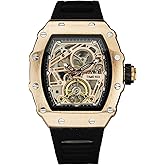 TIME100 Automatic Mechanical Watches for Men Skeleton Square Big Face Wristwatch Adjustable Silicone Strap W60168G