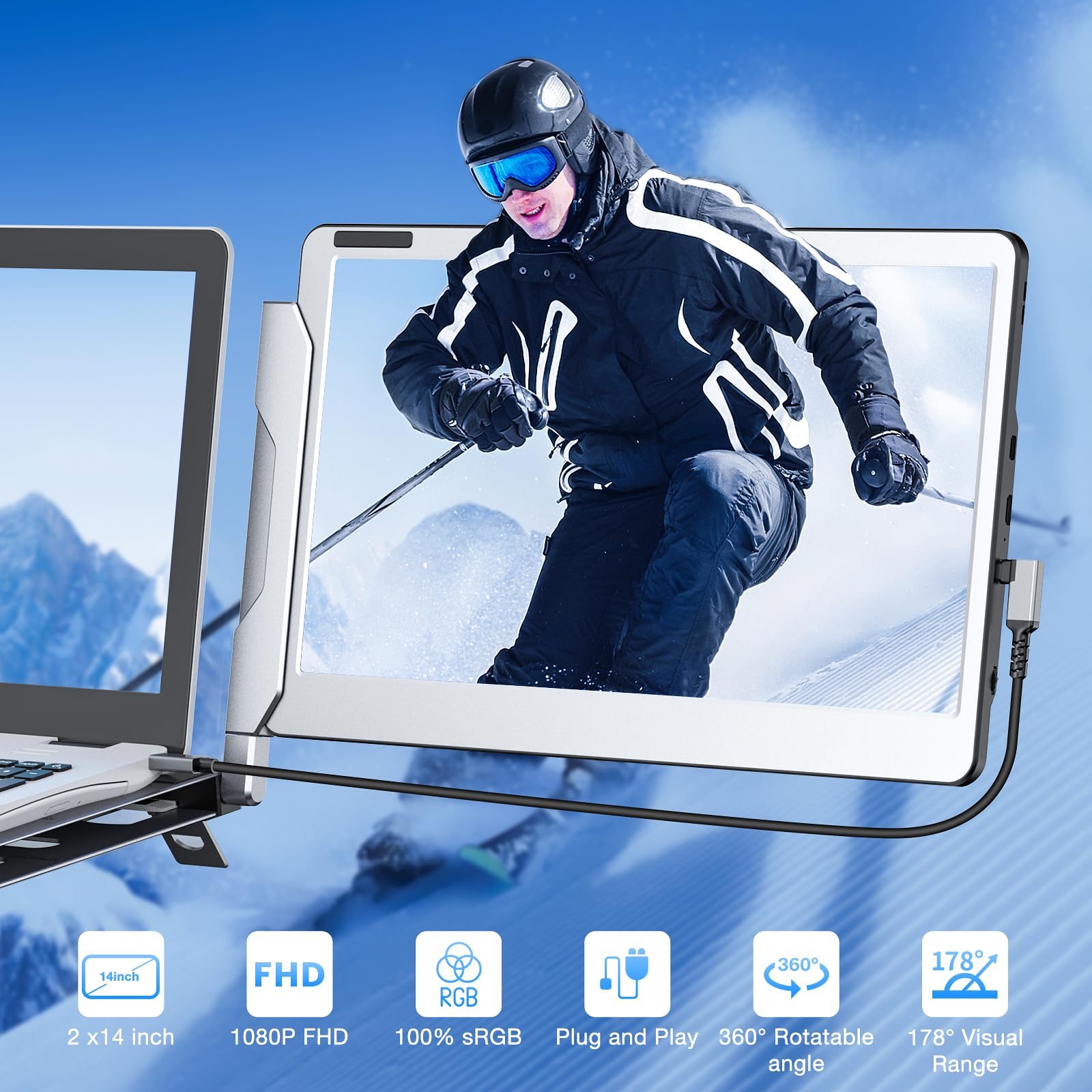 Mua Laptop Screen Extender - 360° Rotation Stand for Laptop, 14” 1080P ...