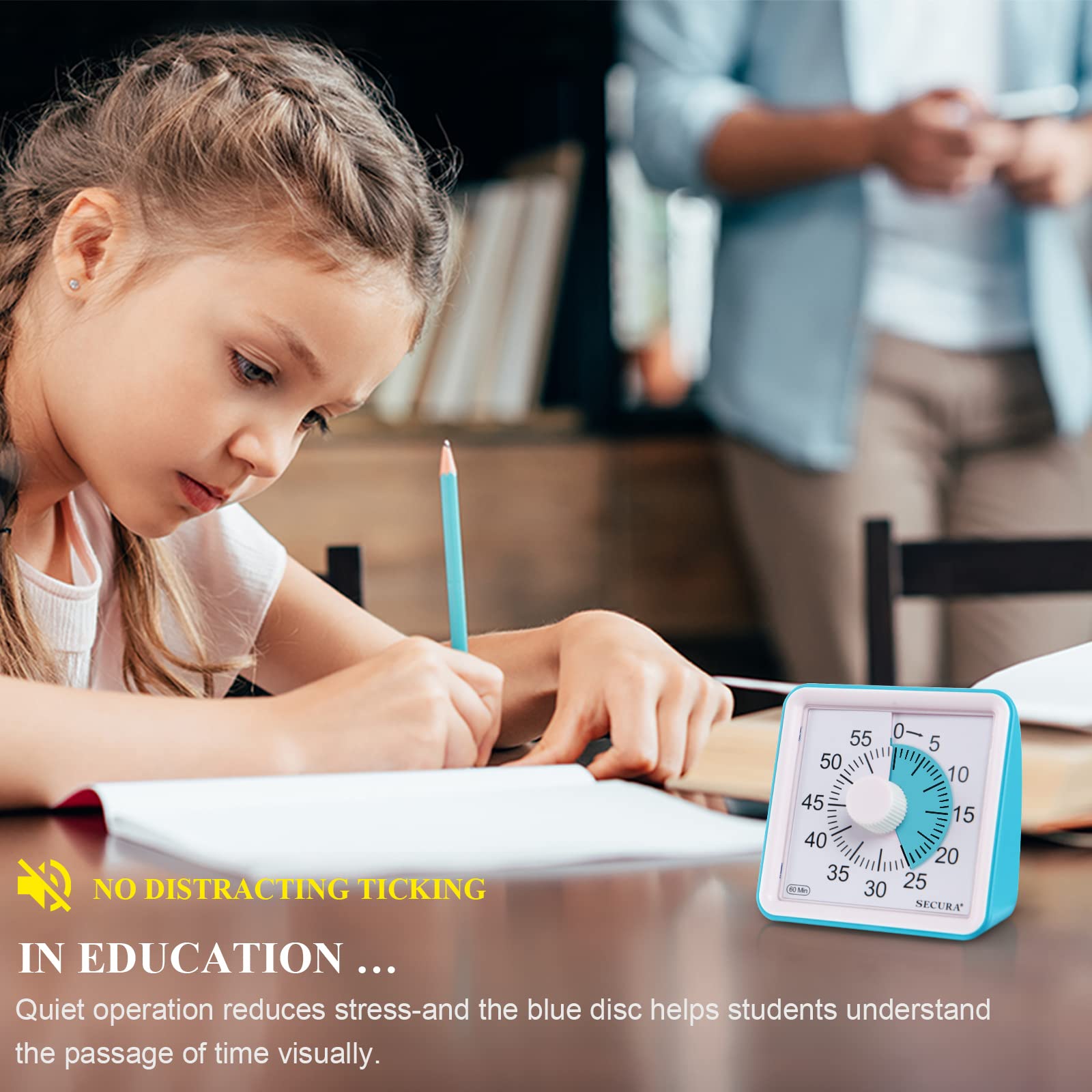 Secura 60-Minute Visual Timer, Classroom Timer, Countdown Timer for Kids and Adults, Time Management Tool for Teaching (Blue & Blue)