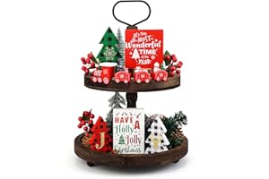 BFAZKXY Christmas Decor, Christmas Decorations Indoor, 9PCS Christmas Tiered Tray Decor, Christmas Table Decorations with Christmas Train Set, Farmhouse Home Room Kitchen Mantle Decor