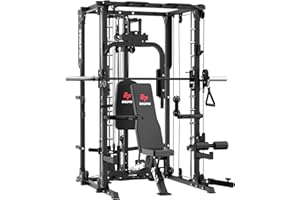 EVOLPOW M2A Smith Machine with LAT Pulldown, PEC Fly, Cable Crossover, Squat Rack with Full Body Training Attachments for Home Gym