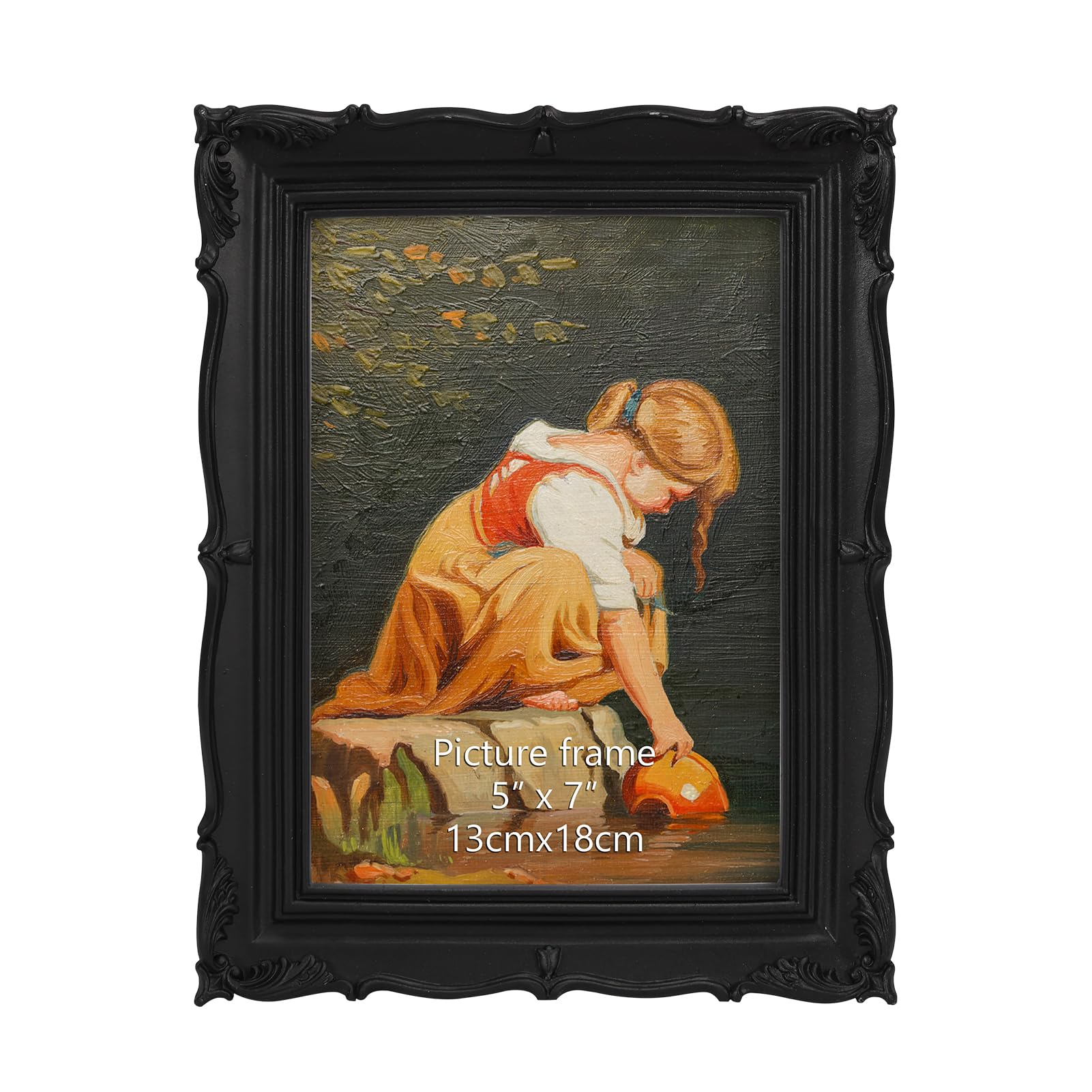Photo 1 of PHAREGE Vintage Picture Frame 5x7 Black, 5 by 7 Ornate Decorative Antique Frame with Mat for 4x6 Photo, Fancy Matted Frame for Desktop or Wall, Horizontal or Vertical