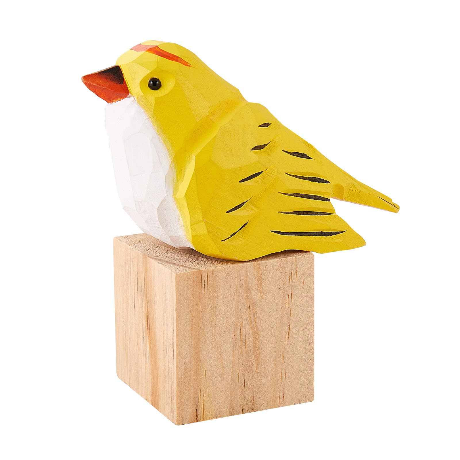 WEWAYSMILE Wooden Carved Bird Figurine, Hand Carved Painted Wooden Statues, Small Wooden Carved Bird, Cute Animal Ornament Craft for Home Office Desktop Decoration(Oriole Bird)