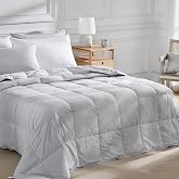 Pacific Coast Lightweight Goose Feather Down Fiber Comforters Twin Size, Summer Duvet Insert, Ultra Soft, Breathable, Hotel Luxury Bedding Comforter with 8 Tabs, Light Grey, 68 x 90 inches