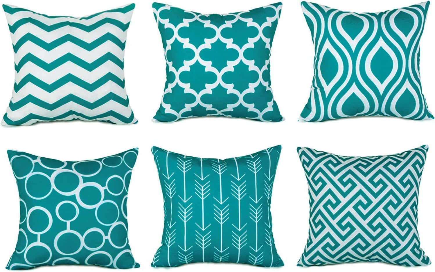 IK HAPPY Accent Decorative Throw Pillows Durable Canvas Outdoor Cushion Covers 16 X 16 for Couch Bedroom, Set of 6, Teal