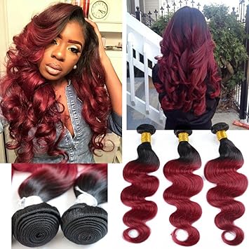Amazon Com 2 Tone Black To Maroon Ombre Hair Remy Hair