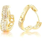 Caralon Heart Shaped Huggie Hoops with CZ for Women - Small Gold & Silver Heart Hoop Earrings, Chunky Love Hoops, Hypoallergenic with Fade-Resistant Plating