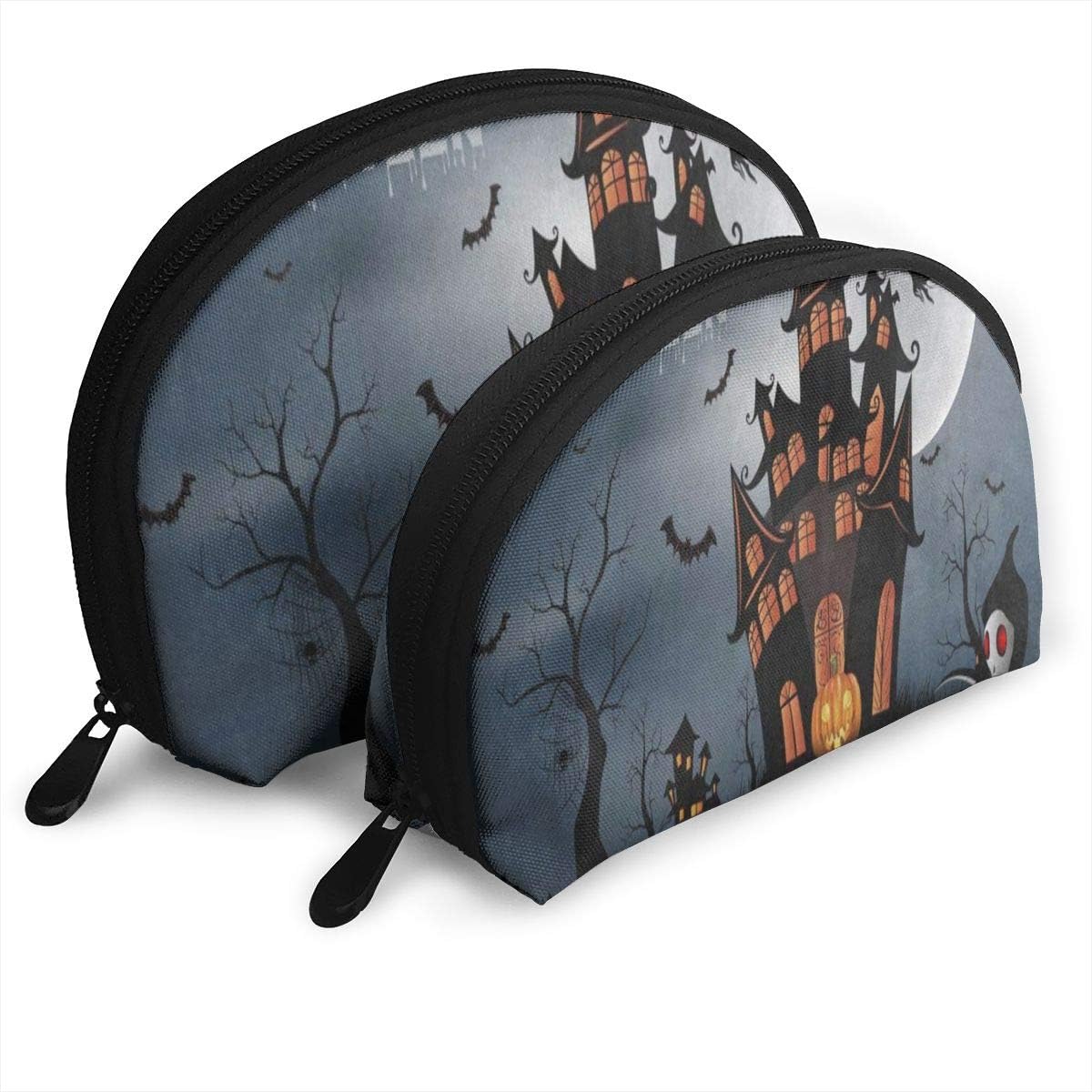 Makeup Bag Happy Halloween Pumpkin House Portable Half Moon Clutch Pouch Bags Case For Women