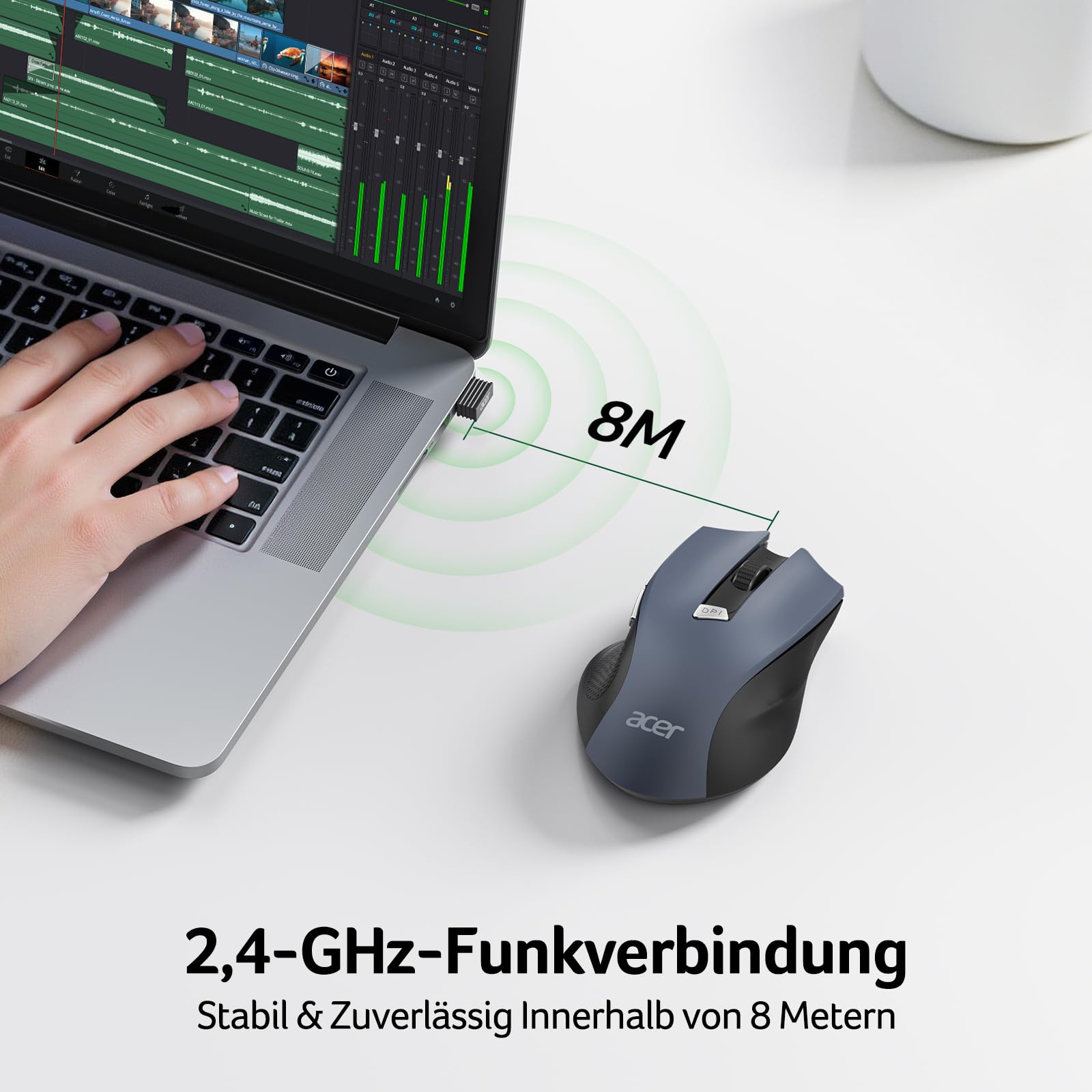 acer Maus Kabellos, 2.4GHz 1600 DPI Funkmaus, 3 Einstellbare DPI Wireless Mouse mit 6 Tasten, Batteriebetriebene Kabellose Maus für Laptop, PC und MacBook, Empfohlen für Rechtshänder 2