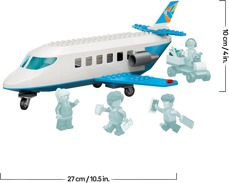 City Passagierjet Spielzeug - Flugzeug Modellbausatz mit 4 Minifiguren und Reisezubehör - Lernspielzeug - Geburtstagsgeschenk für Jungen ab 4 Jahren - 60492