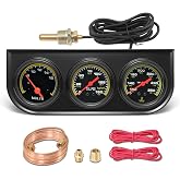 MH 2inch 52mm Triple Gauge Set, Oil Pressure Gauge (0-150PSI) Water Temperature (100&deg;F-250&deg;F) Voltmeter Car Auto 3 Gauges kit