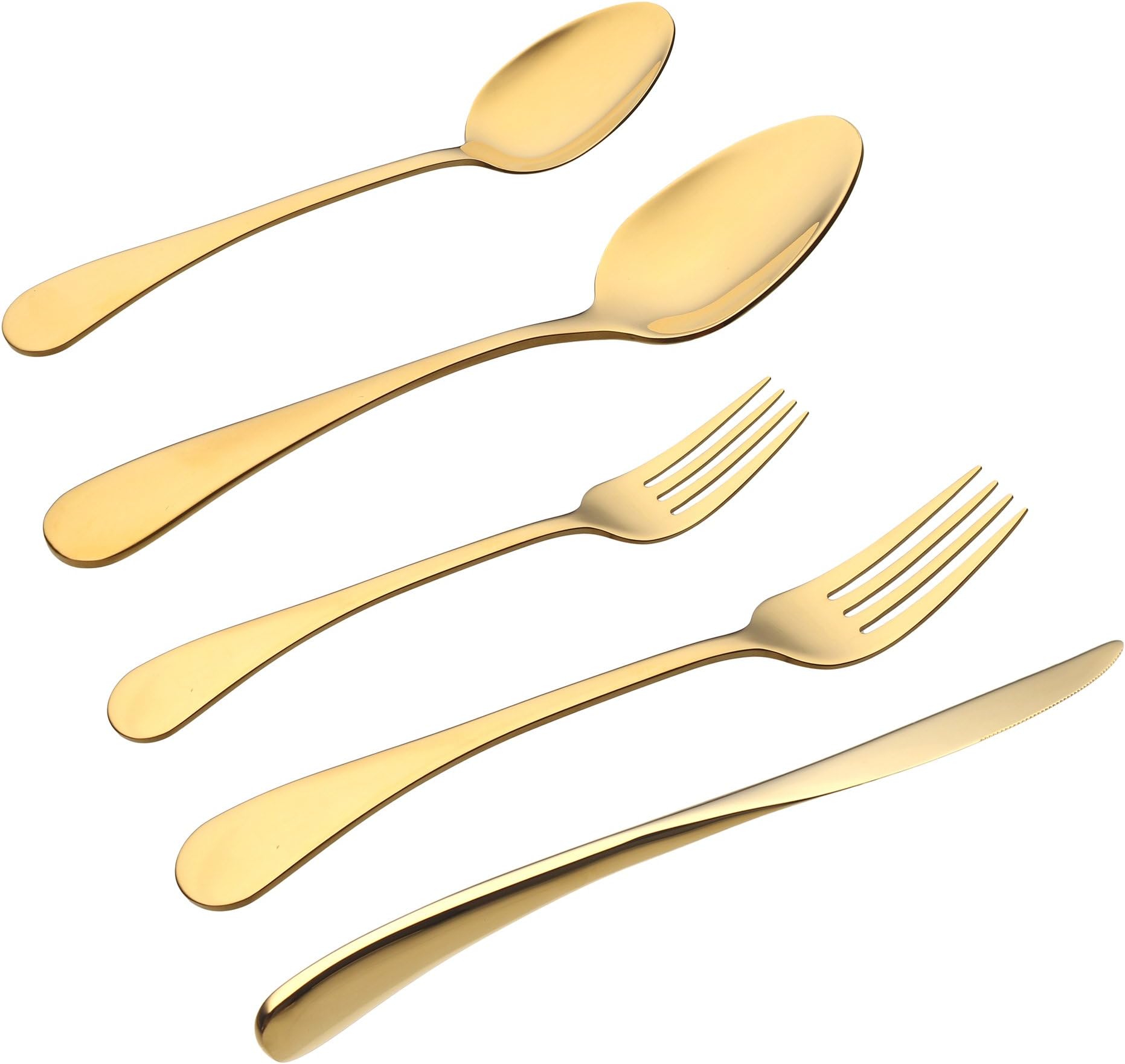 Germany Cutlery Dishwasher Safe Stainless Steel Extra Edge, Royal Look Dinner Knives, Forks, Spoons Flatware Set (Gold) - Pack of 5
