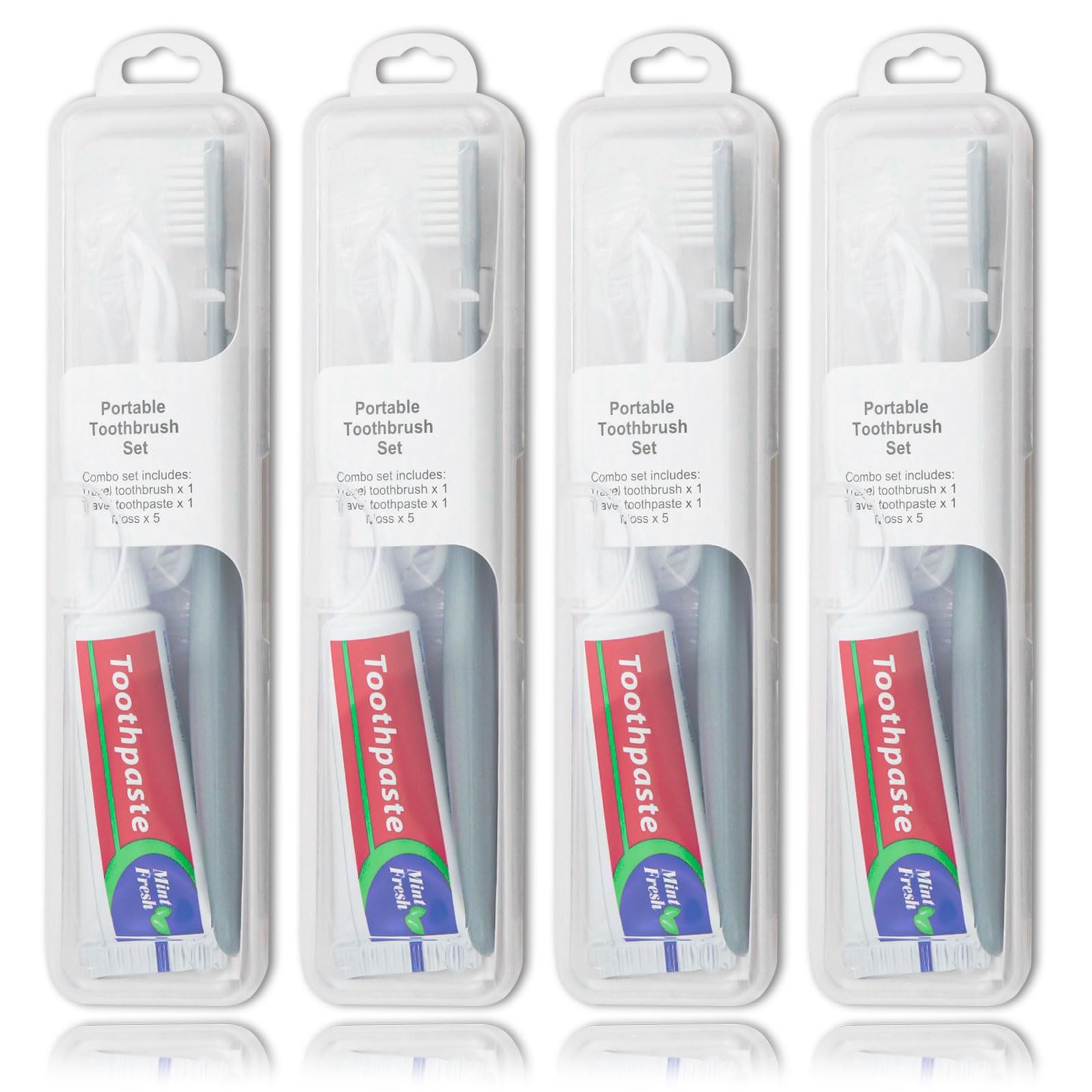 Toothbrush Toothpaste Set, Travel Toothbrush Set with 5 Floss Picks, Travel Toothbrush Set Case, Individually Packaged, Suitable for Home, Travel, Hotel (4-Pack)