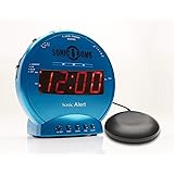 Sonic Bomb Dual Alarm Clock with Bed Shaker, Turquiose | Sonic Alert Vibrating Alarm Clock Heavy Sleepers, Battery Backup | W