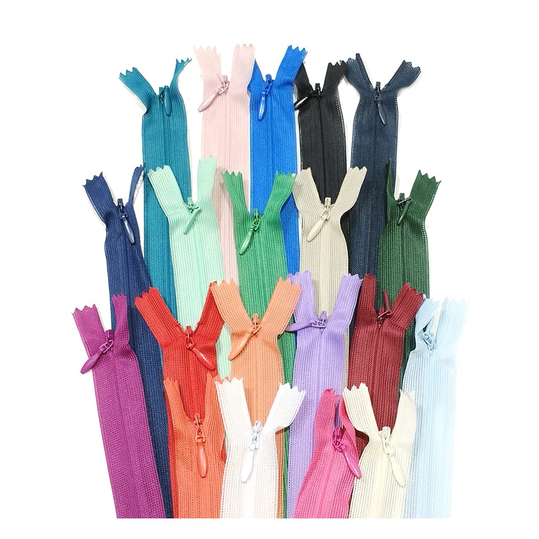 Closed Invisible Zipper, 5 Sizes and 20 Colors #3, Fine Zipper, Elegant and Discreet for Sewing on Clothes, Dresses, Skirts, Sewing Zipper, (35cm 40 units, assortment 7)