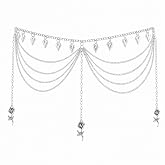 COSUCOS Gothic PU Leather Belt Accessories, Punk Waist Chain with Tassel | Crossover Chain Design Adds a Gothic Touch, Suitable for Halloween, Concerts, Streetwear and Alternative Fashion Styling