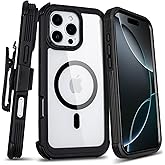 Magnetic Case Designed for iPhone 16 Pro Max Case with Belt Clip Holster, Magnetic Wireless Charging, Anti-Yellowing, Full-Body for Clear Phone Case iPhone 16 Pro Max (Clear & Black)