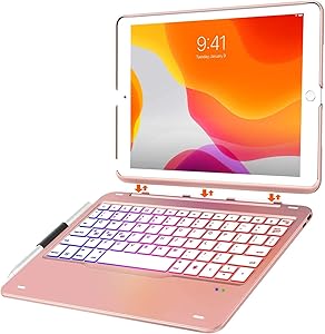 iPad 10.2 Case with Keyboard for iPad 7th Gen 2019 - iPad Air 10.5 2019 - iPad Pro 10.5 2017-343 DIY Backlits/7 Colors Backlit - Detachable Wireless Magnetic Keyboard -Smart Auto Sleep/Wake, Rose Gold