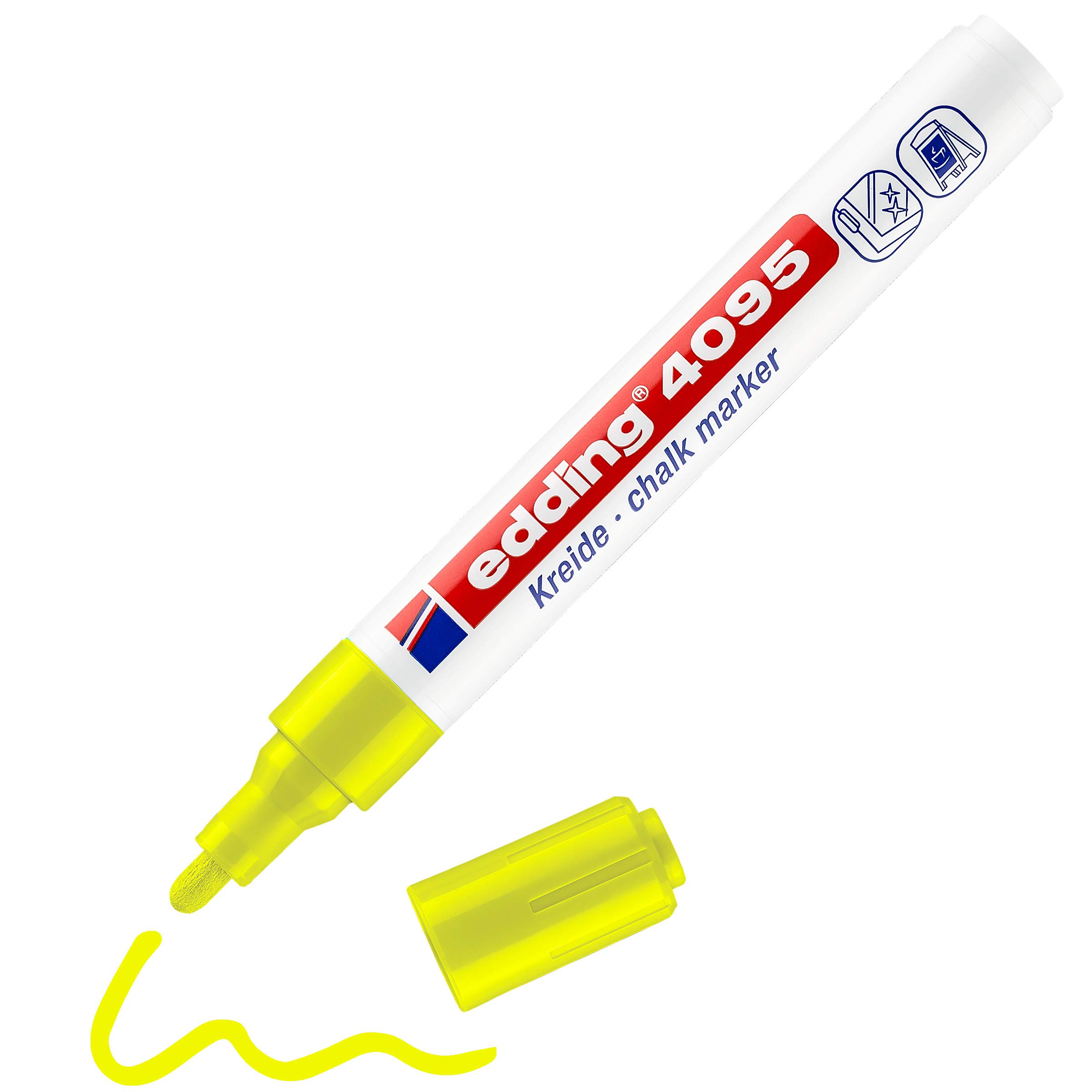 edding 4095 chalk marker - neon-yellow - 1 chalk pen - round nib 2-3 mm - medium-nib wet wipe pen for chalkboards, windows, glass, mirrors - liquid chalk marker pen for opaque coverage โ image 1