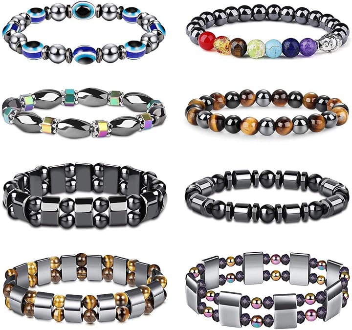 Jstyle 8 Pieces Hematite Therapy Bracelet with