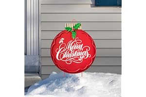 Glitzhome Metal Lantern Christmas Ornament Yard Sign with Stake, 24"H Xmas Decorative Wall Hanging Decoration for Garden Home Lawn Pathway Walkway