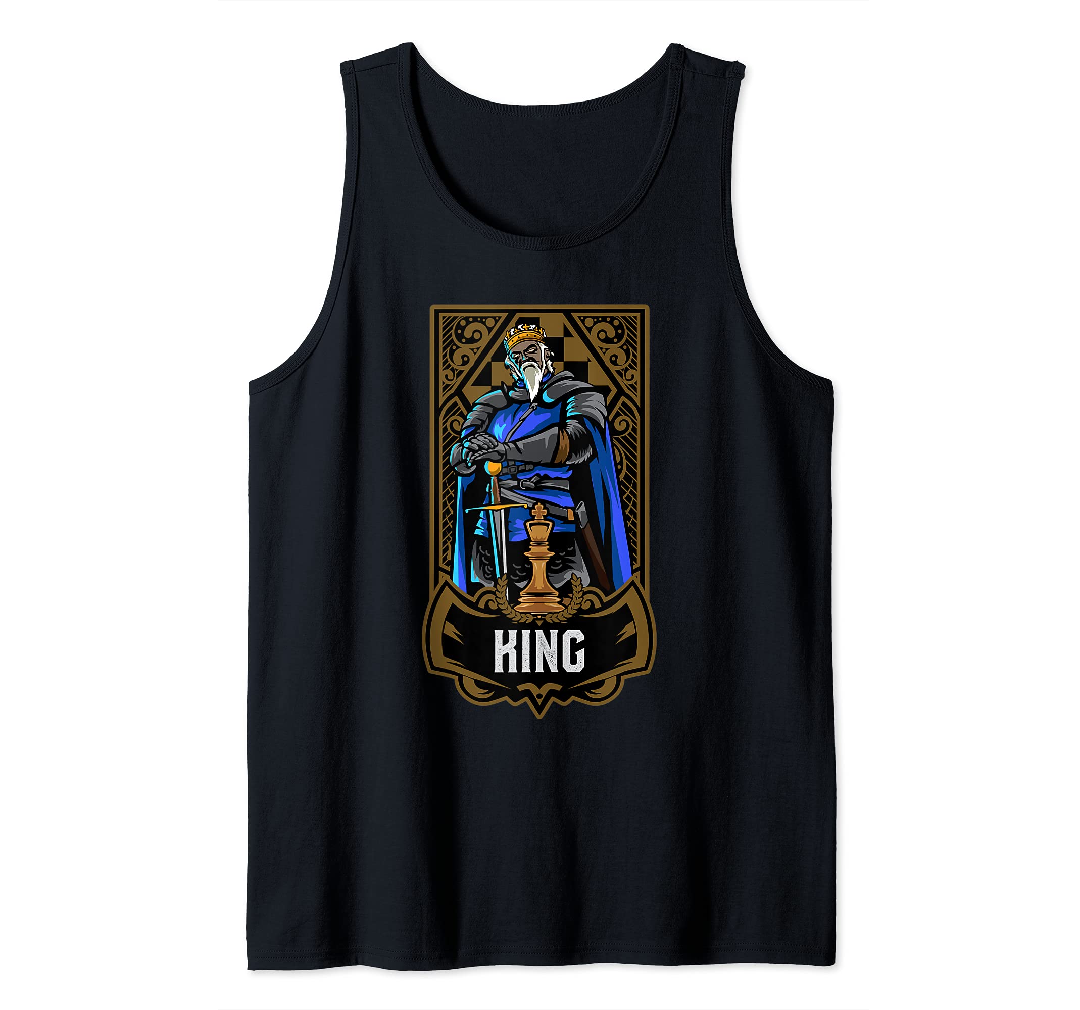 King Chess Game Piece Chess Club Players Gambit Blue Team Tank Top