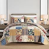 VISIMISI Cotton Bedspread Quilt Sets Reversible Bedding Coverlet Sets 3 Pieces Gorgeous Rustic Vintage Floral Red Yellow Patchwork Bedspread, King Size