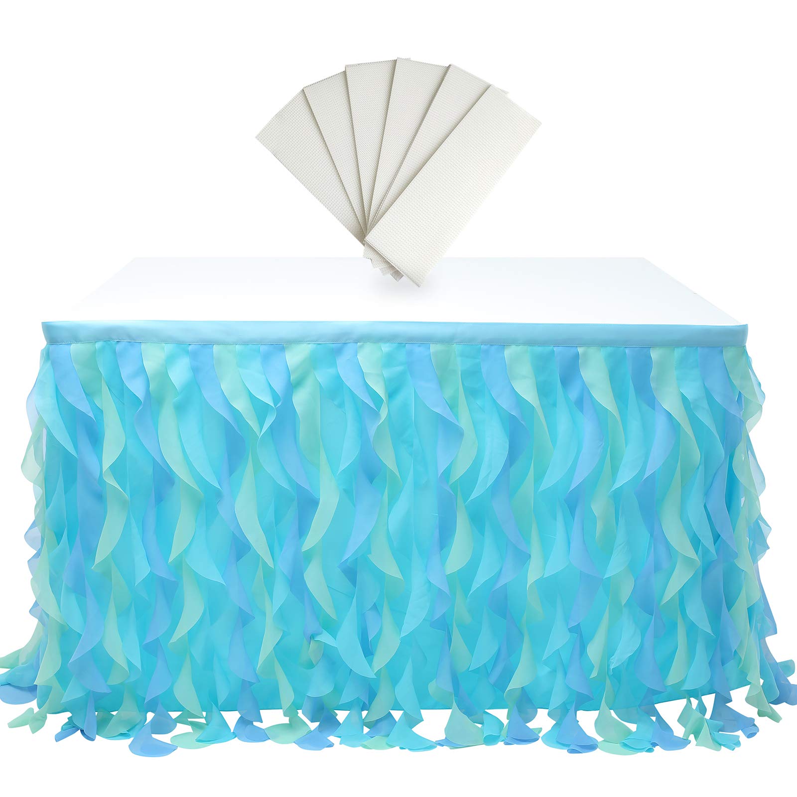 rismart Hanging Tulle Table Skirt Tutu Table Clothing for Birthday Wedding Parties, Bed Decor Mixed Blue 77 H x L 187 cm