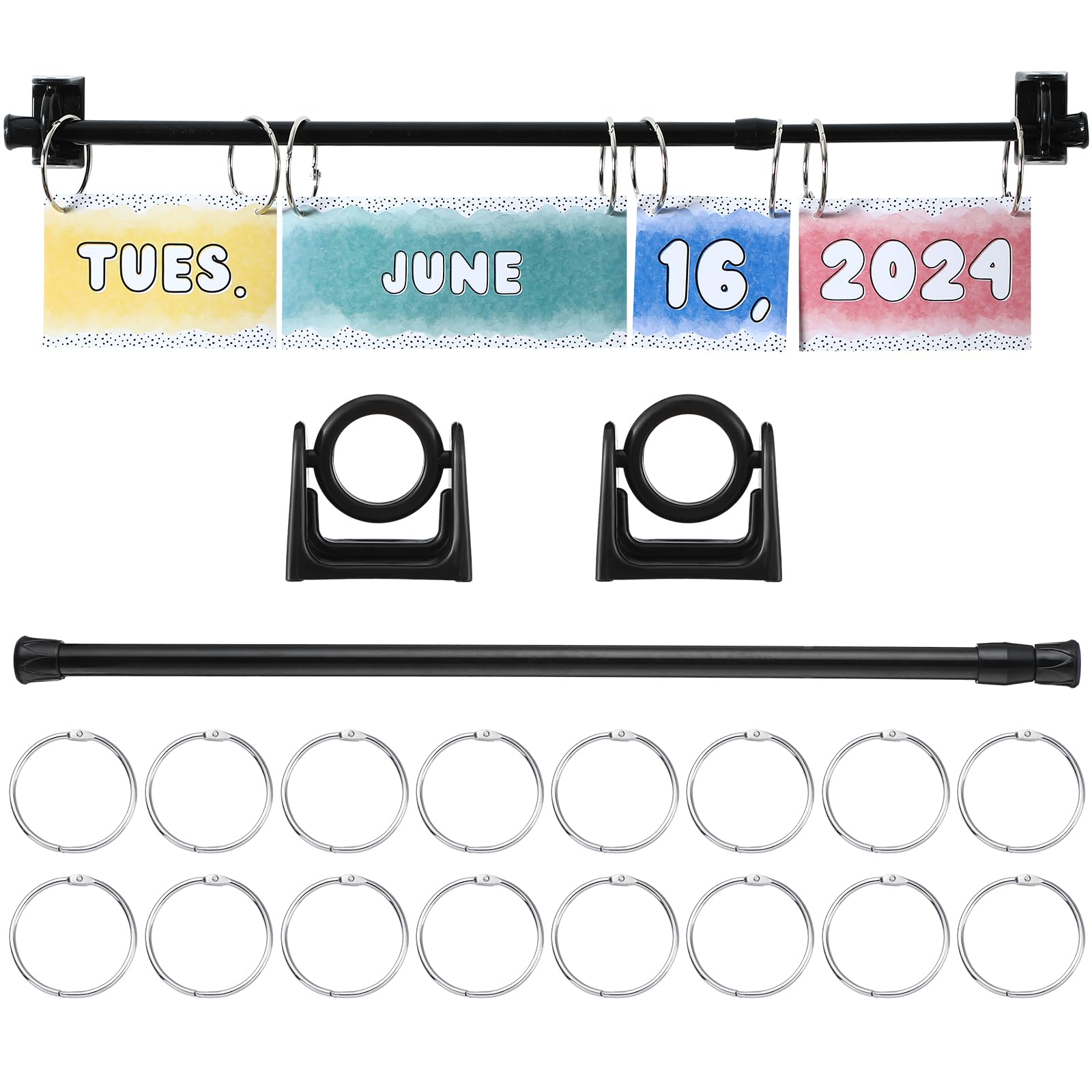 Photo 1 of Briwooody 16-29 Inches Adjustable Calendar Holder Set Anchor Chart Date Cards Holder Flip Calendar Chart Rod for Classroom Whiteboard Crafts Home Decor Supplies(Black)