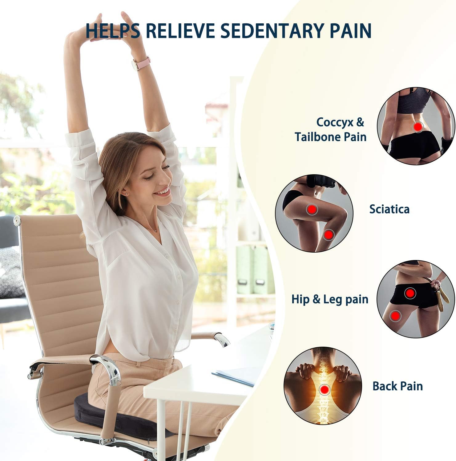 WAOAW Seat Cushion for Office Chair Memory Foam Car Seat Cushion for Coccyx,Hip,and Tailbone Pain: Home & Kitchen