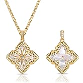 MEVECCO Gold Four Leaf Clover Necklace for Women 14K Gold Plated Clover Pendant Necklace With Diamond Fashion Lucky Clover Tiger's Eye Stone Necklace for Jewelry Gift