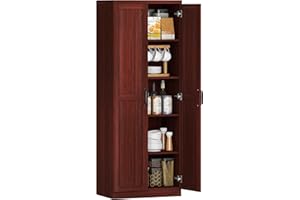 HOMCOM 63" 2-Door Kitchen Pantry, Freestanding Storage Cabinet with 5-Tier Shelving and 2 Adjustable Shelves for Dining Room, Espresso