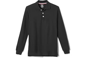 French Toast Boys' Long Sleeve Pique Polo Uniform Shirt, Black, 6-7