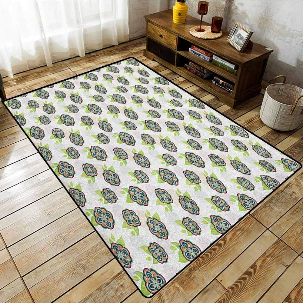 Collection Area Rug，Colorful，Blooming Rainbow Colored Flowers Coming of The Spring Theme Illustration of Nature，Anti-Static, Water-Repellent Rugs Multicolor