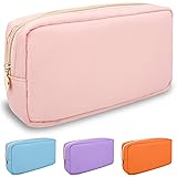 Nylon Small Makeup Bag for Purse, Cute Preppy Pink