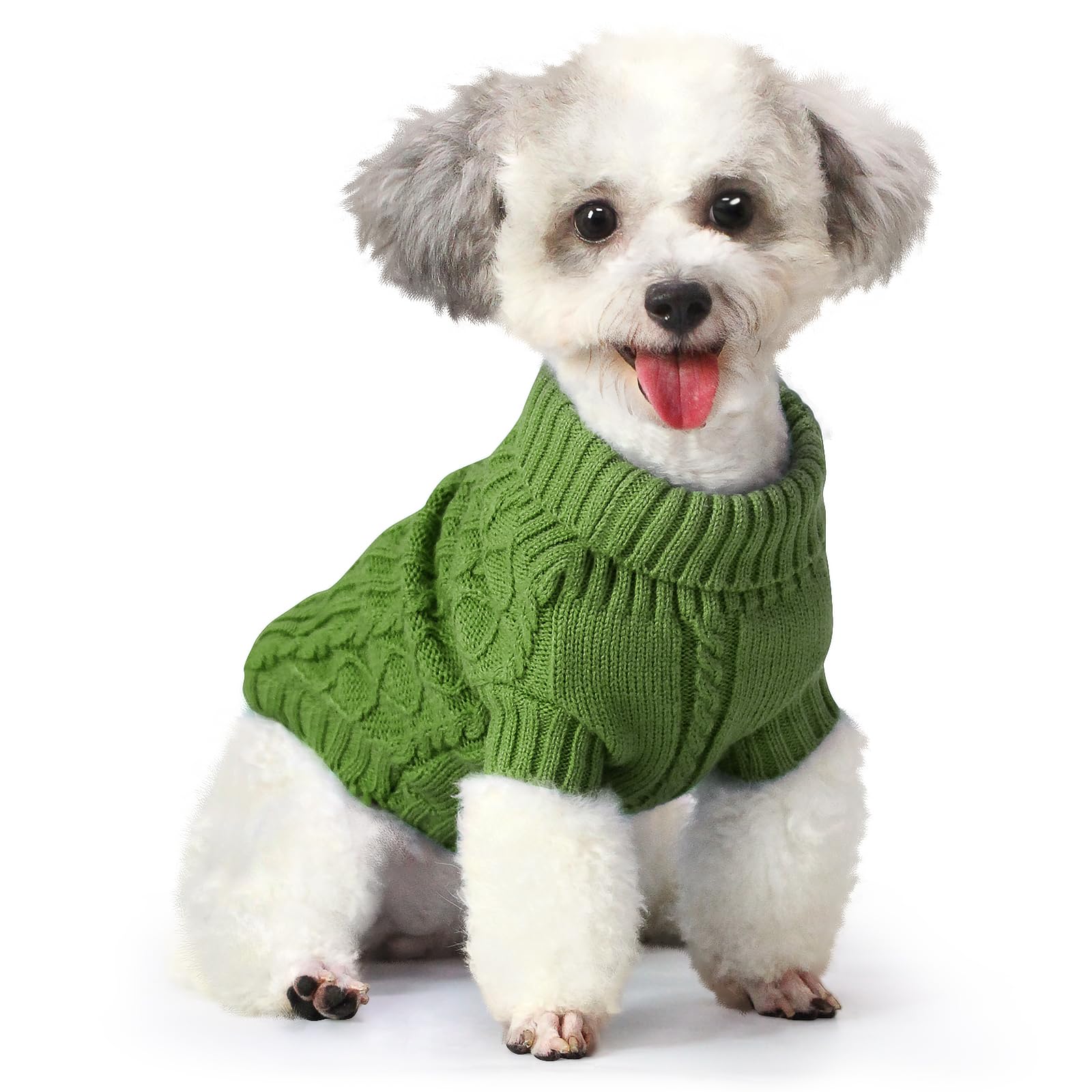 7CDXD Dog Jumpers, Dog Jumpers Small, Dog Sweater, Puppy Jumpers For Small Dogs, Dog Clothes for Puppy Yorkie Chihuahua Warm Sweater Winter Clothes（S Back Length:10"/Green)